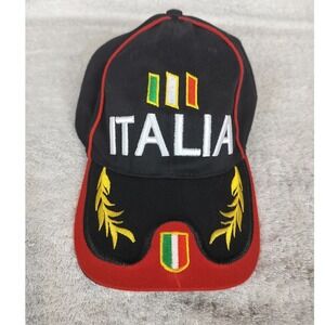Italia Embroidered Cotton Hat OSFM Black Red Souvenir Baseball Cap